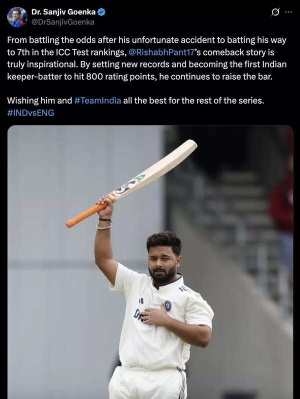 Rishabh Pant's England Test Heroics Earn High Praise from LSG Owner Sanjiv Goenka