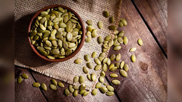 A handful of nutritious pumpkin seeds.