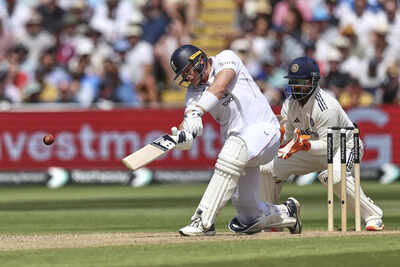 Jamie Smith plays a shot during the second Test match.